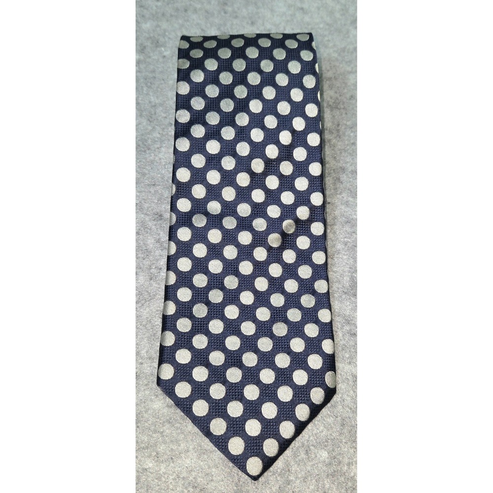 Jos. A. Bank Premier Collection Mens Silk Polka Dot Tie Navy Blue Silver USA